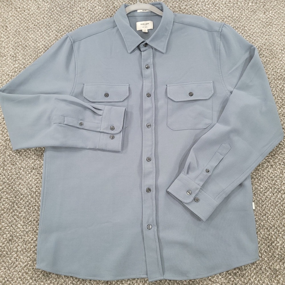 Julian & Mark Mens Blue Soft Stretch Button Down Utility Shirt Large Long Sleeve